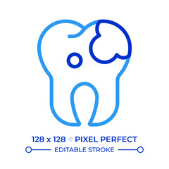 Tooth decay pixel perfect two color line icon. Infection, toothache. Oral hygiene, stomatology. Dental caries bicolor outline symbol. Duotone linear pictogram. Isolated illustration. Editable stroke