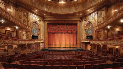 Obraz premium Elegant theater interior showcases intricate architectural details and plush seating, capturing the anticipation of an upcoming performance at a cultural venue