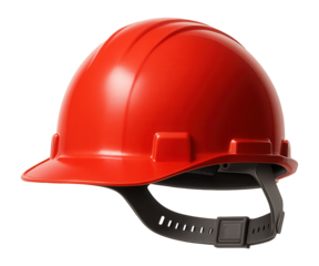 Red construction helmet with adjustable headband