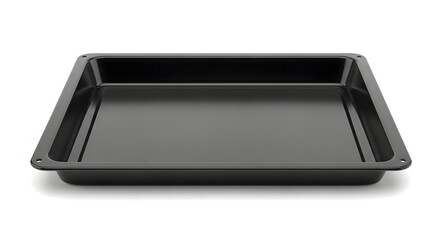 Empty black baking pan with high sides on a white background