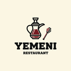 Yemeni Restaurant Logo Design with Teapot and Honey Dipper.
