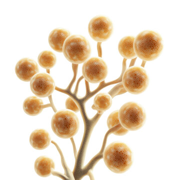 Microscopic view of aspergillus flavus fungus showing conidiophores and conidia against a ideal for scientific research use on transparent background