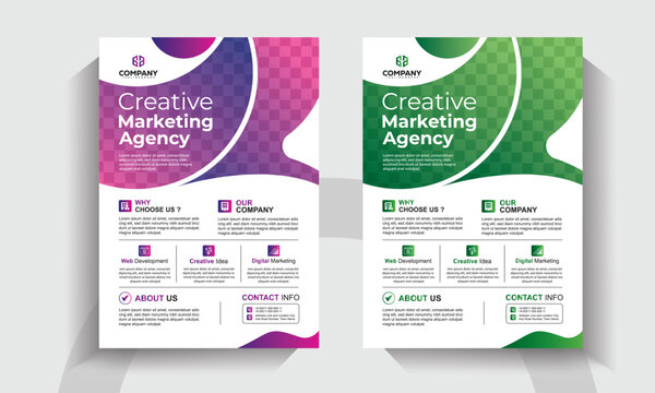 Creative Marketing Agency Flyer Template. Corporate Business Promotion Poster Design. Digital Marketing, Web Design and Branding Layout. 