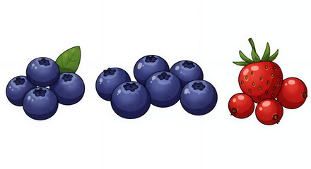Fresh Blueberry and Strawberry Berries on White Background