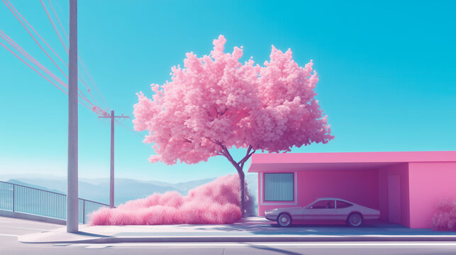 Minimal Strange Pink and Blue Feminine Interior Design with White Space