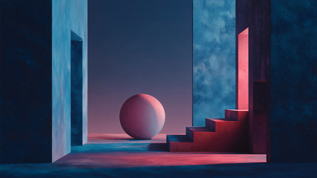 Minimal Strange Pink and Blue Feminine Interior Design with White Space