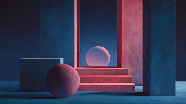 Minimal Strange Pink and Blue Feminine Interior Design with White Space