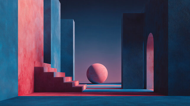 Minimal Strange Pink and Blue Feminine Interior Design with White Space