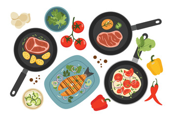 Delicious grilled fish, steak, and fresh vegetables prepared for a healthy meal