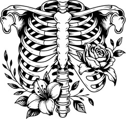 Floral Ribcage Tattoo Design