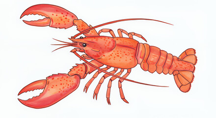 Bright Orange Lobster Illustration on White Background for Seafood and Marine Life Themes