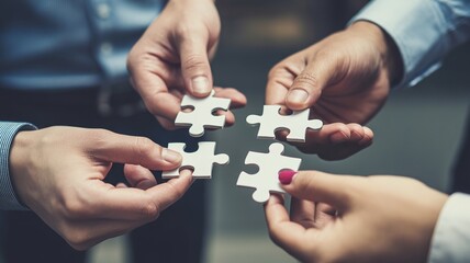 Team assembling puzzle pieces together