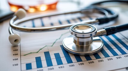 Stethoscope on medical chart with bar graph