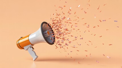 Megaphone with confetti exploding out