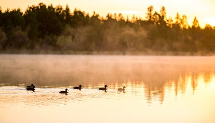 Ducks on a lake at sunrise