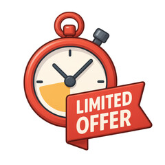 A Vibrant Illustration Featuring a Countdown Stopwatch Indicating a Limited Time Offer with a Bright Red Tag and Eye-Catching Design Elements. isolated on white or transparent png