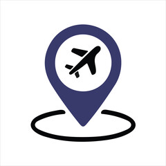 Airplane inside location pin icon signifying travel destination or airport navigation aircraft journey
