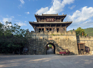 Historical Linqing Gate at Zhaohua Ancient City in Guangyuan, Sichuan, China, best preserved historic site of Three Kingdoms.