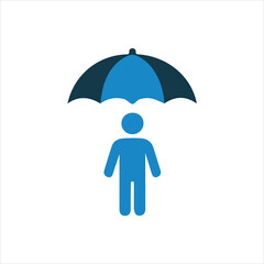 Person under umbrella icon representing personal safety and protection from harm or elements human figure