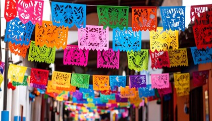 Colorful paper banners in a street