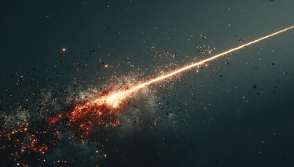 Fiery meteor streak across dark cosmic expanse
