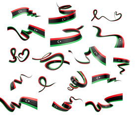 Set Of Different Style Of Libya Wavy Abstract Ribbon Flags 3d Illustration