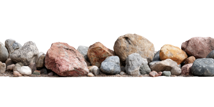 A panoramic view of a collection of various-sized and colored rocks
