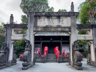Historical Lingxing Archway in Confucius Temple at Zhaohua Ancient City at sunset in Guangyuan, Sichuan, China, best preserved historic site of Three Kingdoms.
