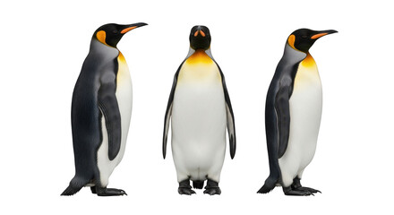 Fototapeta premium Three penguins standing isolated on transparent background