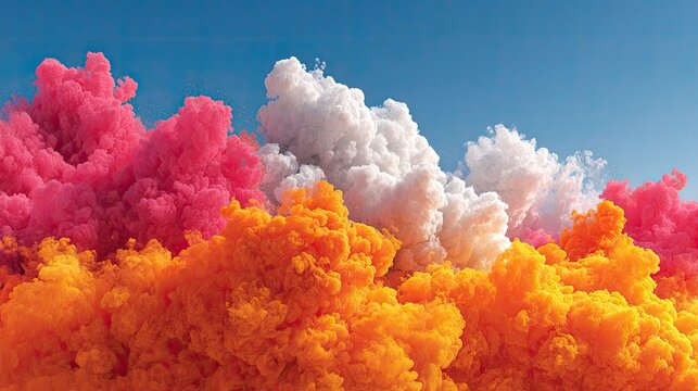 Colorful clouds of smoke against a vibrant blue sky
