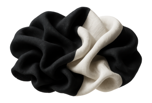 Gathered black and white linen fabric with contrast