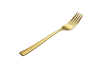 A sleek gold-plated fork with a reflective finish and a slightly curved handle. 3D Illustration