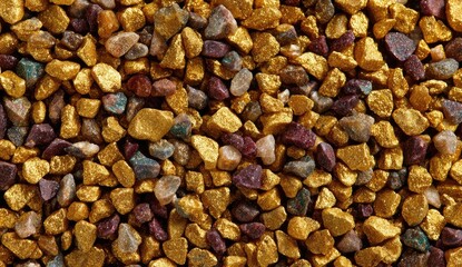 Golden colored gravel, multicolored pebbles