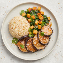 Tofu with eggplant and spinach