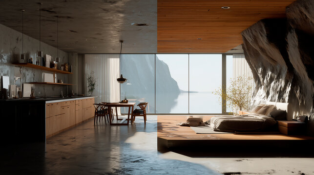 Minimal Strange Gray Concrete Masculine Interior Design with White Space