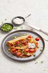Omelette with beans and corn