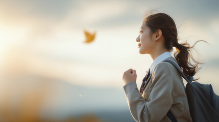 受験に向けて頑張る女子高生の秋のポートレート