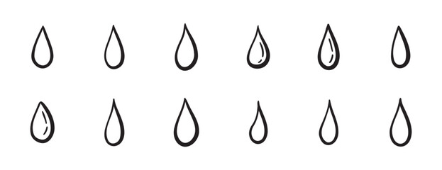 Doodle water drops hand drawn outline different shapes. sketch vector illustration of droplets. Outline tears © Yanka