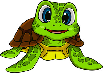 Smiling Cartoon Sea Turtle with Big Eyes