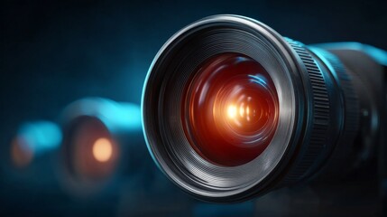 Lens Focus: An artistic close-up showcases the precision of camera lens, with an captivating light flares creating a unique and abstract view. 