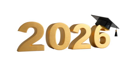 Golden numbers graduation cap tilted isolated on a transparent background image