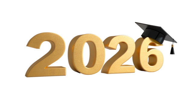 Golden numbers graduation cap tilted isolated on a transparent background image