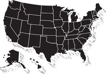 USA map with states isolated on a white background. United States of America map. AI-Generated Vector 