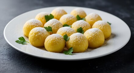 Golden Yellow Dumplings with Parsley.