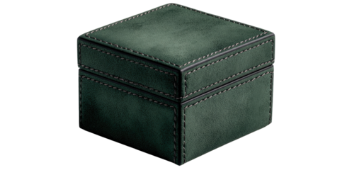 Dark teal square leather box with stitched edges