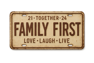 Cherish family moments with this sentimental "Family First" distressed license plate, embodying love, laughter, and life's journey together.