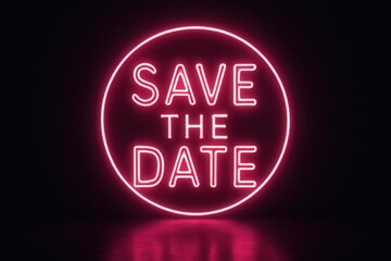 Neon banner with SAVE THE DATE announcement, vibrant style, essential retail promotion for events and gatherings.