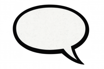 Vintage comic dialog balloon featuring textured white surface, bold black outline, floating against transparent backdrop