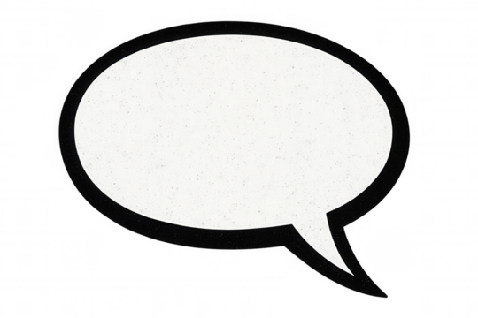 Vintage comic dialog balloon featuring textured white surface, bold black outline, floating against transparent backdrop