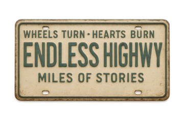 Vintage 'Endless Highway' license plate evokes adventure and discovery on the open road